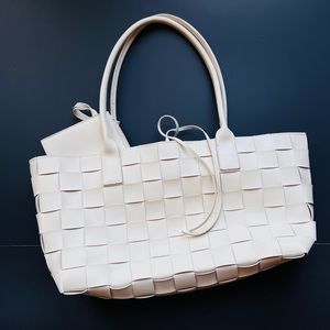 Steve Madden Burnish Woven Faux Leather Tote Bag White